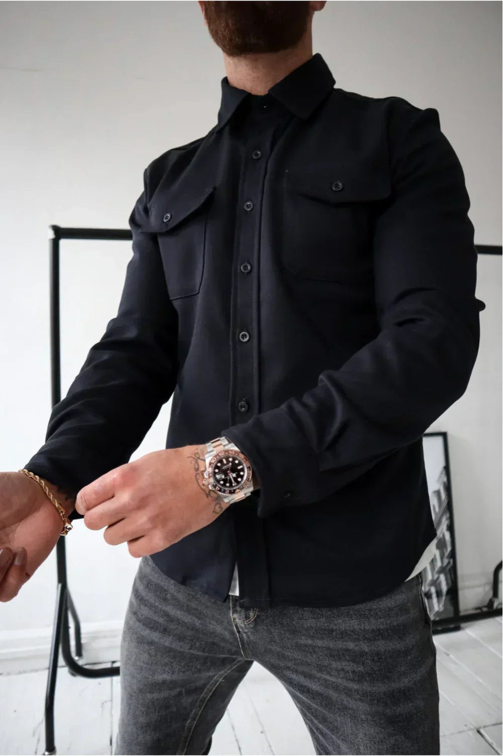Men's stylish button-down overshirt, a versatile long sleeve casual shirt for effortless smart casual layering.