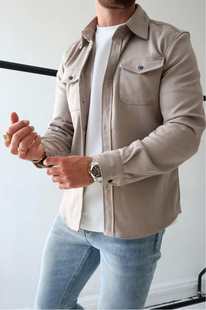 Men's stylish long sleeve overshirt, great for effortless layering. A modern casual button-down shirt for everyday style.