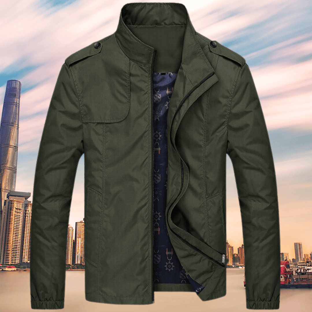 Versatile men's fall jacket, a stylish oxford design. This casual outerwear provides warmth & comfort for autumn.