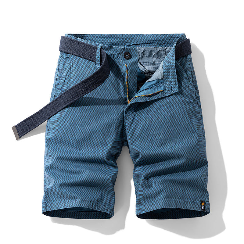Men's stylish checkered shorts with a matching belt, perfect for comfortable summer fashion and casual wear.