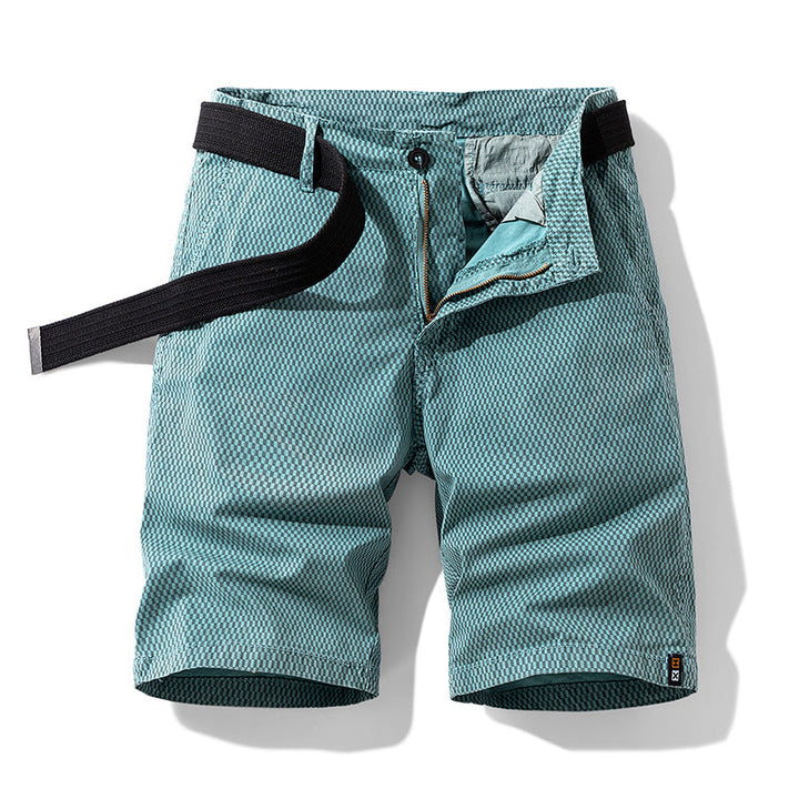 Comfortable men's checkered belted shorts for warm weather, ideal for casual and outdoor summer wear.