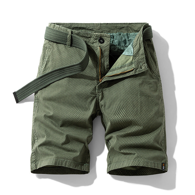 Stylish men's checkered belted shorts, a must-have for modern summer fashion and comfortable men's apparel.