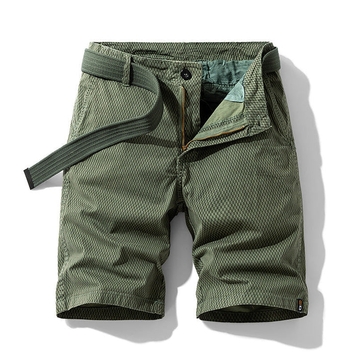 Stylish men's checkered belted shorts, a must-have for modern summer fashion and comfortable men's apparel.