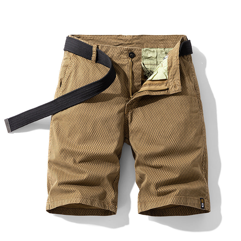 Fashionable men's checkered belted shorts, offering comfort and style for warm weather and summer outfits.