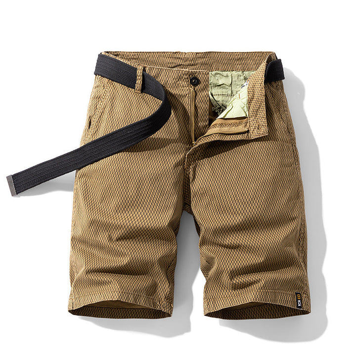 Fashionable men's checkered belted shorts, offering comfort and style for warm weather and summer outfits.
