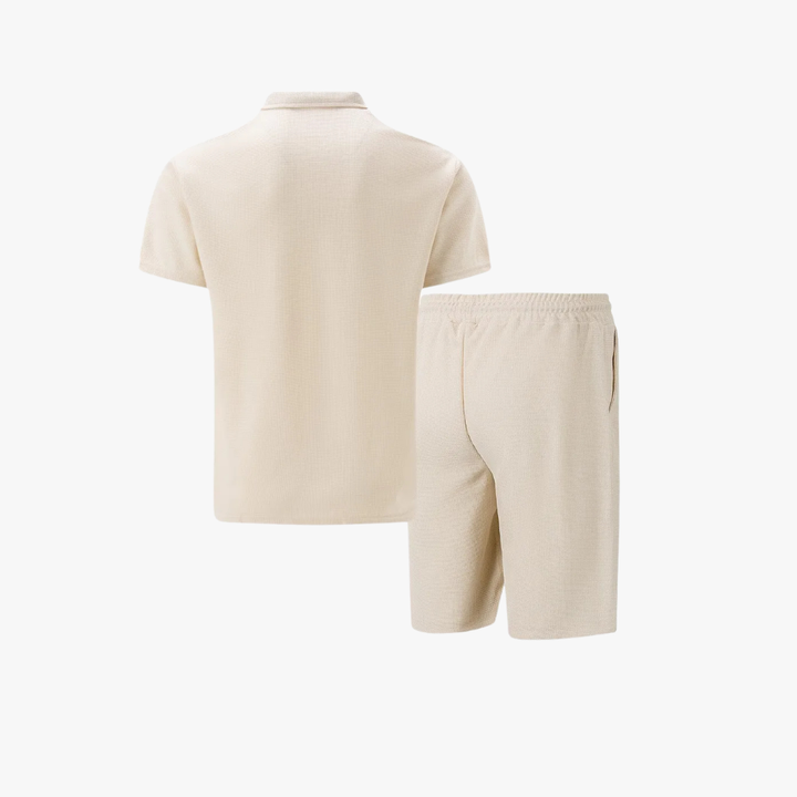 Lightweight men's co-ord set with a short-sleeve polo & comfortable drawstring shorts for summer.