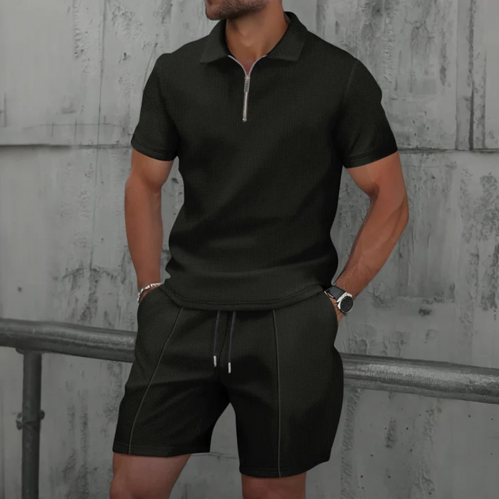 Versatile men's co-ord set: polo shirt & shorts for casual outings, beach days, or relaxed summer style.