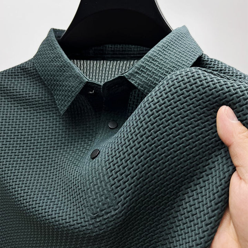 Classic men's short sleeve polo shirt with button collar, ideal for smart casual style and versatile summer fashion.