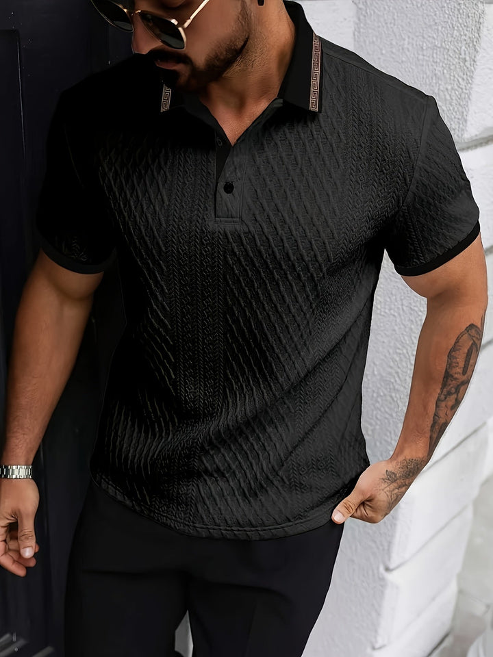 Comfortable men's colorblock polo shirt, ideal for casual wear, golf, and everyday comfort.