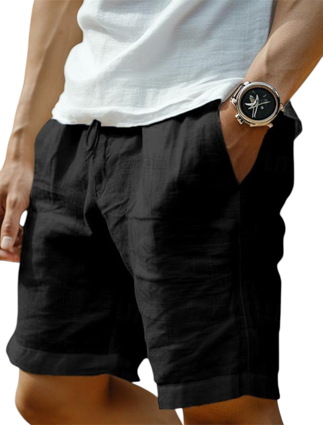 Lightweight men's shorts, stylish and comfortable for summer; a must-have casual drawstring apparel piece.