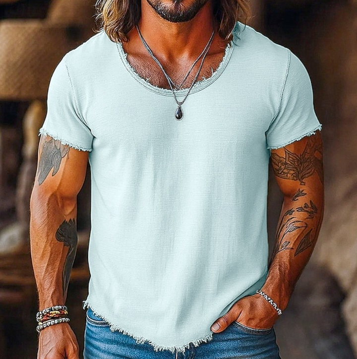 Men's stylish crew neck summer shirt in a solid color, perfect for casual everyday comfort. Lightweight & modern.