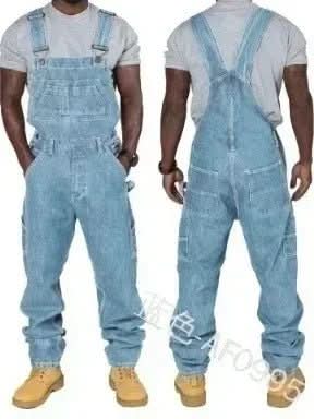 Durable men's utility denim overalls, featuring adjustable straps and spacious pockets for workwear or daily tasks.