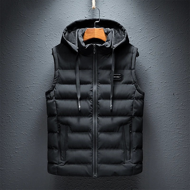 Men's stylish Ethan quilted vest with hood, perfect for casual outerwear & layering in cool weather.