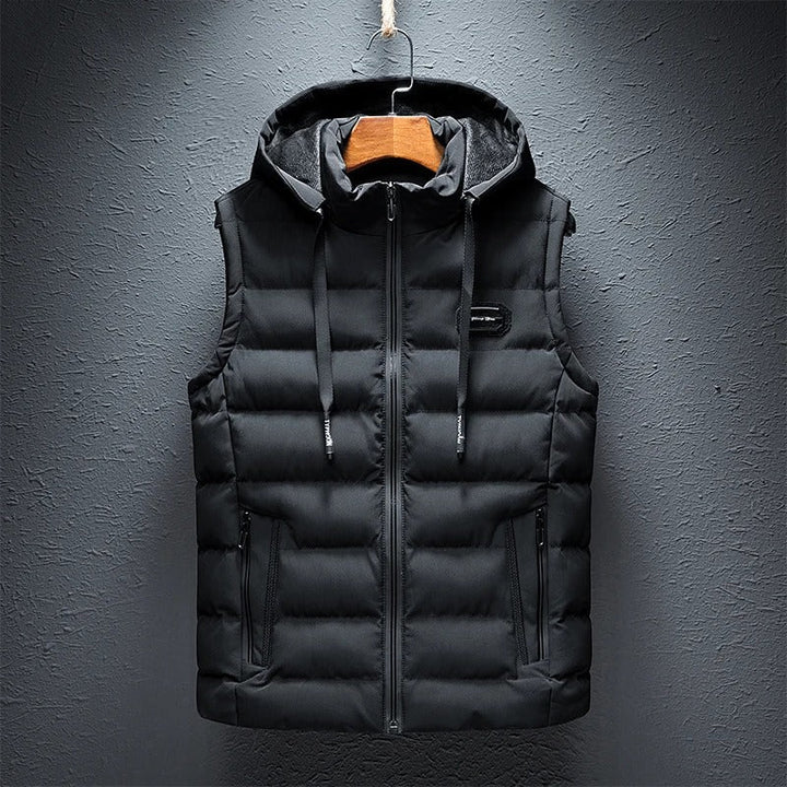 Men's stylish Ethan quilted vest with hood, perfect for casual outerwear & layering in cool weather.