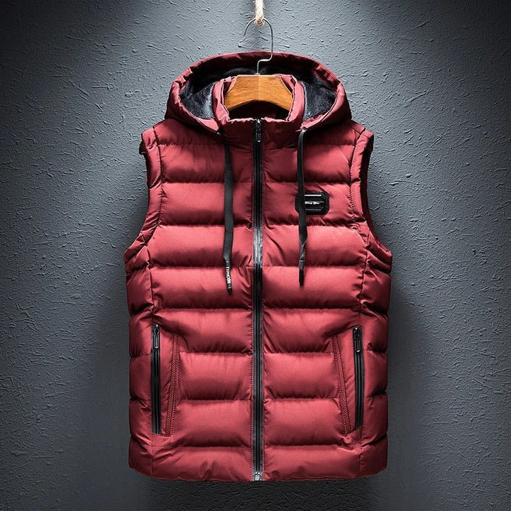 Versatile men's Ethan quilted vest, ideal for casual layering or as an outer jacket. Hooded for warmth.