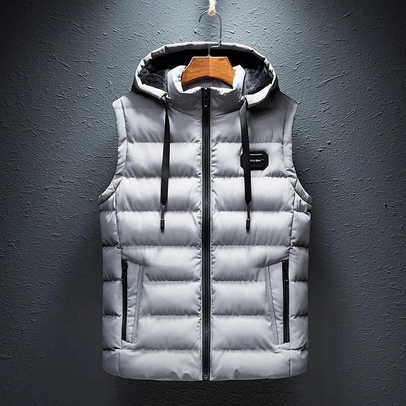 Ethan men's stylish quilted vest with a functional hood and handy pockets, designed for casual warmth.
