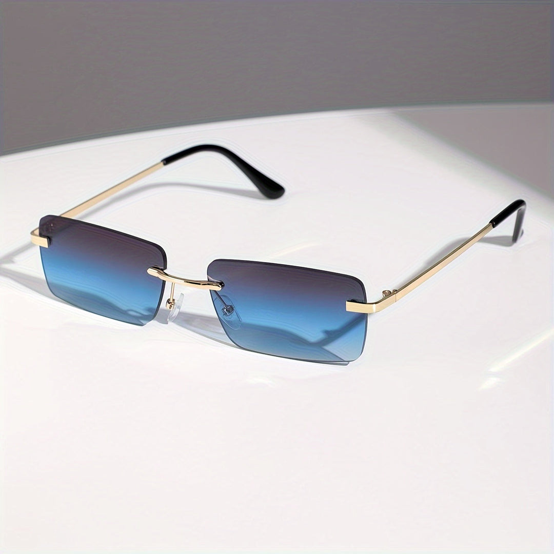Men's stylish frameless sunglasses, trendy & comfortable, offering essential UV protection.