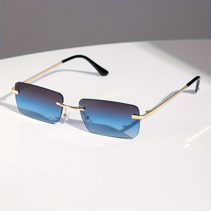 Men's stylish frameless sunglasses, trendy & comfortable, offering essential UV protection.