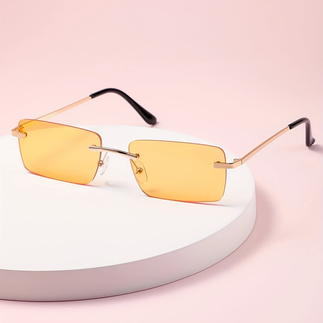 Stylish men's frameless sunglasses, lightweight & comfortable with UV protection & modern metal frame.