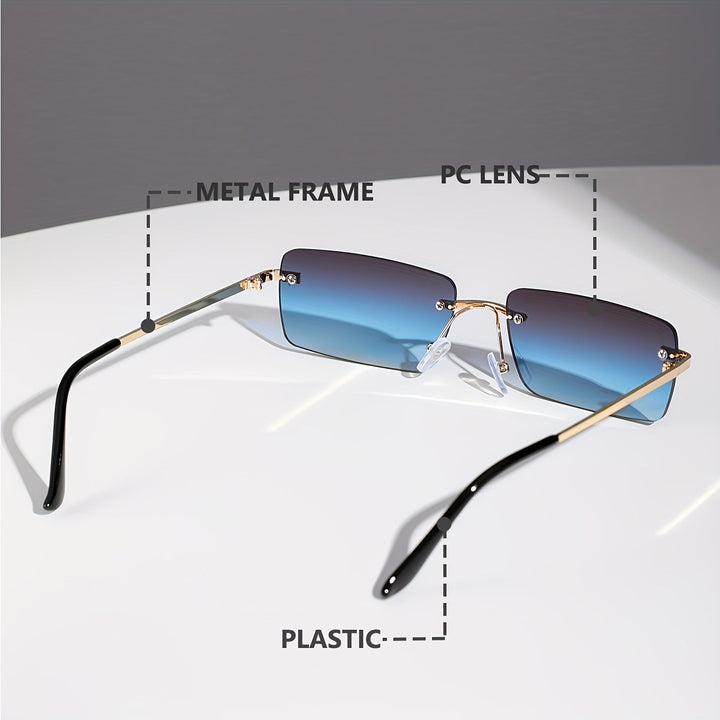 Sleek metal frame men's frameless sunglasses, lightweight and trendy for modern style.