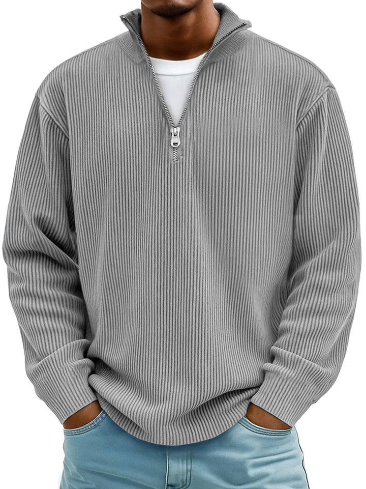 Men's versatile half-zip sweater, a comfortable long-sleeve ribbed knit for casual fall & winter layering.
