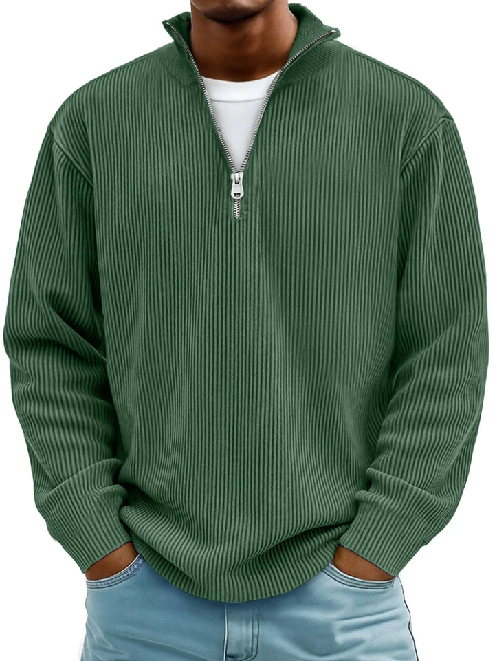 Versatile men's half-zip sweater for casual wear, easy layering, and stylish fall fashion.