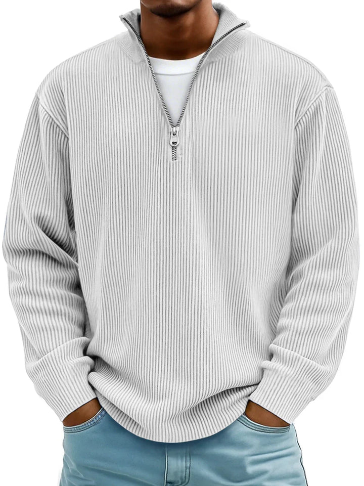 Stylish men's half-zip sweater, a comfortable ribbed knit pullover for versatile fall & winter layering.