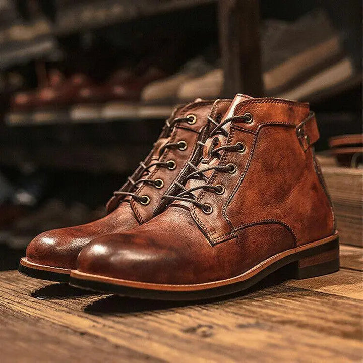 Classic men's lace-up ankle boots, a durable & stylish choice for versatile footwear, suitable for any outfit.