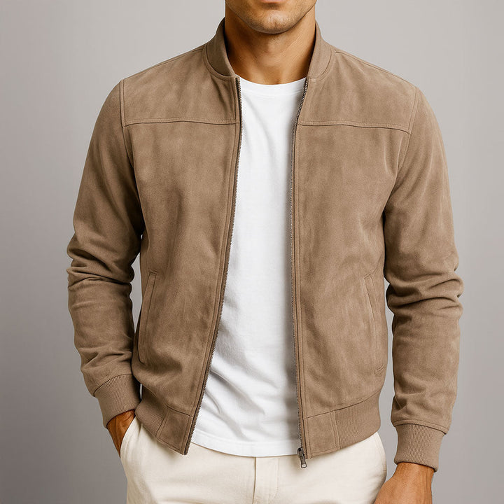Comfortable men's summer zip jacket with refined suede look, ideal for everyday casual style.