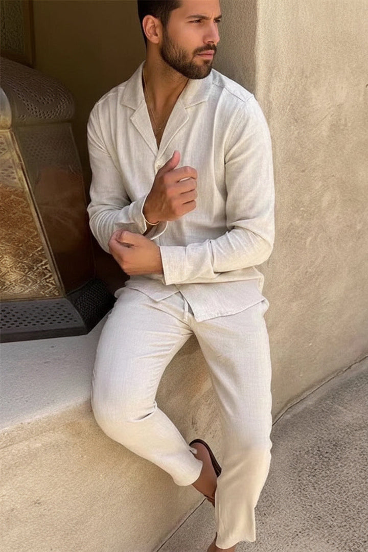 Comfortable men's summer two-piece set, featuring lightweight fabric for ultimate relaxation & style.