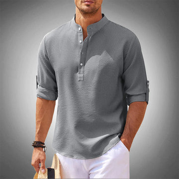 Men's stylish long sleeve button-down shirt, tailored fit, perfect for casual or semi-formal spring & summer fashion.