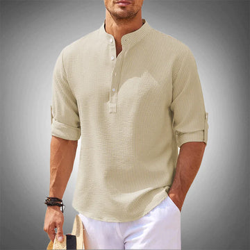 Tailored fit men's button-down long sleeve shirt, a wardrobe staple for casual or semi-formal spring fashion.