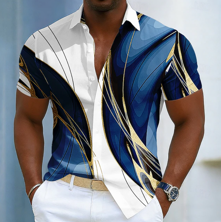 Stylish men's collar shirt with a sophisticated linear pattern, ideal for a smart casual look or modern fashion.