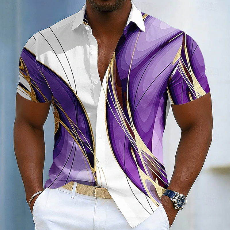 Versatile men's long-sleeve shirt with a contemporary linear design, a comfortable and stylish addition to men's clothing.