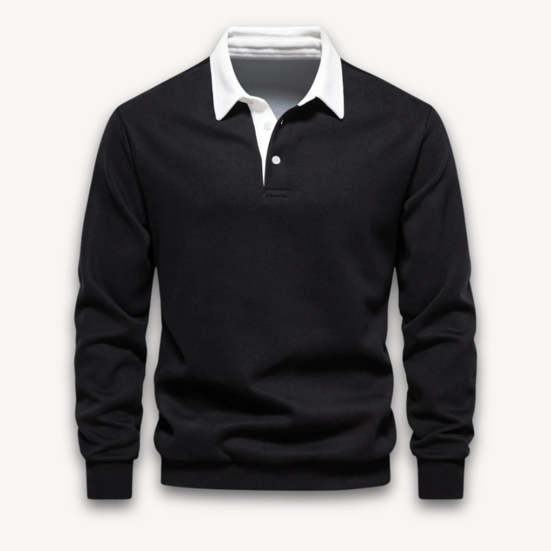 Men's stylish long-sleeve polo sweater, perfect for smart casual everyday wear.