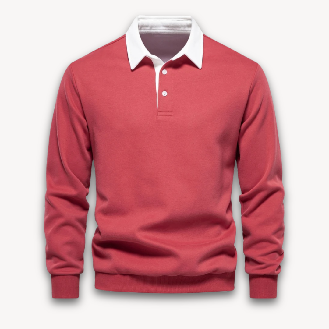 Stylish men's long-sleeve polo sweater, combining comfort and smart elegance for everyday.