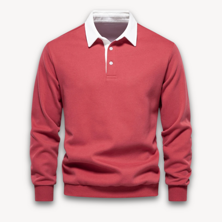 Stylish men's long-sleeve polo sweater, combining comfort and smart elegance for everyday.