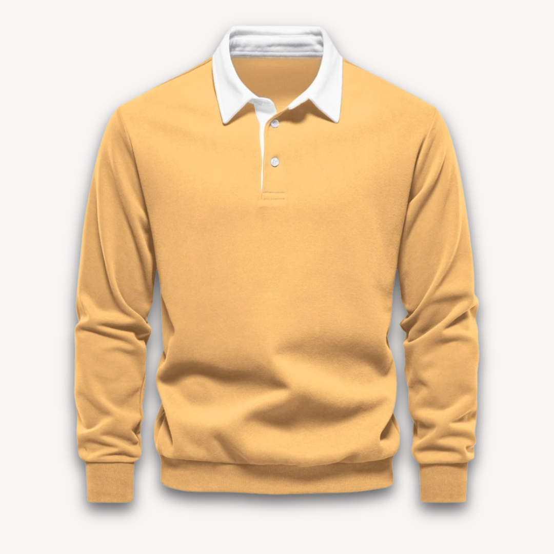 Classic men's long-sleeve sweater with a sophisticated polo collar, smart and comfortable.
