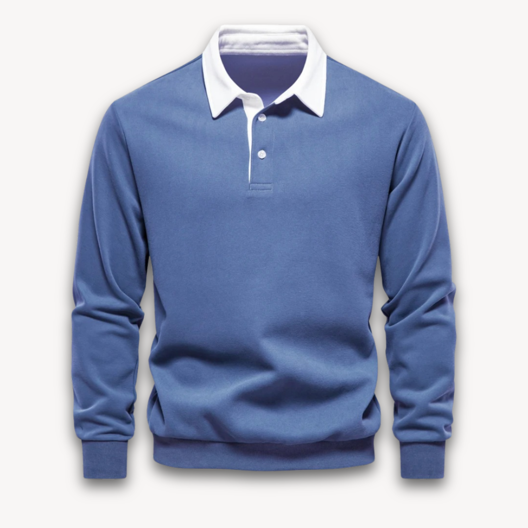 Men's elegant long-sleeve polo sweater, offering a smart casual look for any occasion.