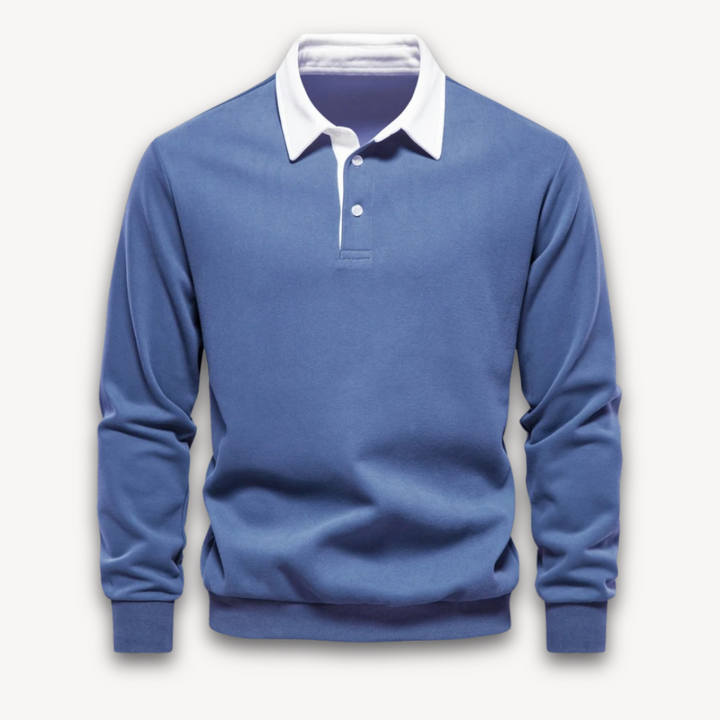 Men's elegant long-sleeve polo sweater, offering a smart casual look for any occasion.