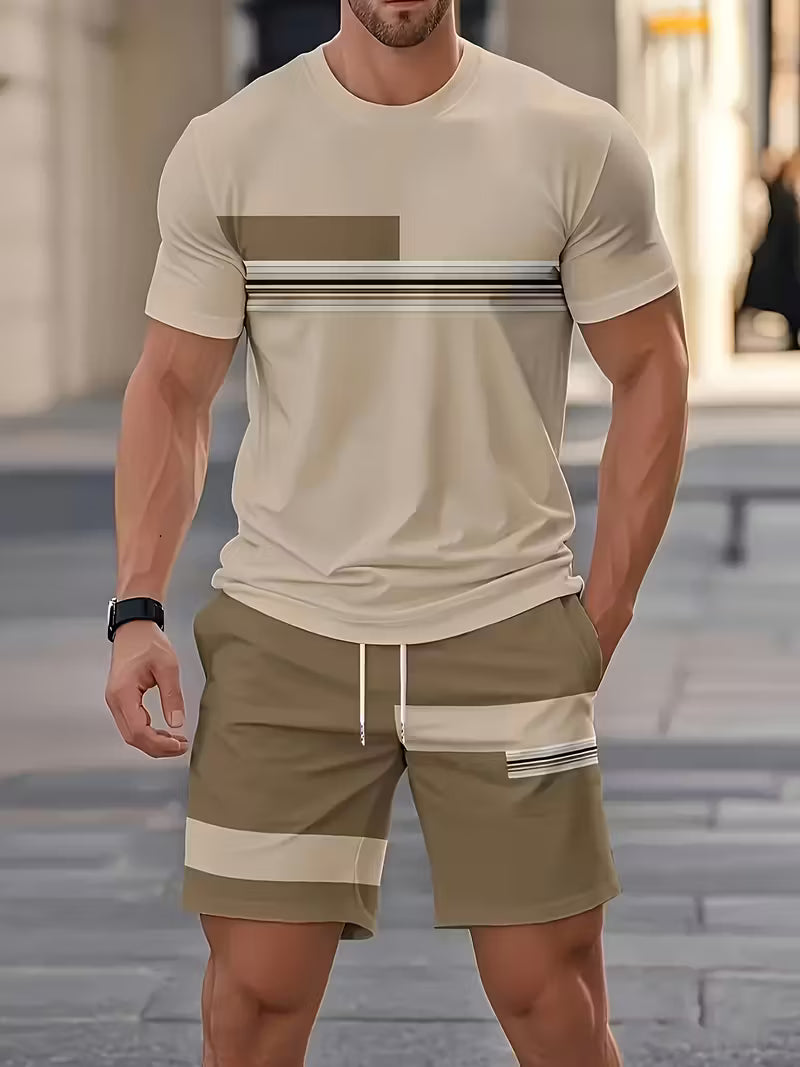 Relaxed fit men's summer loungewear set; comfortable, breathable fabric for ultimate outdoor and casual comfort.