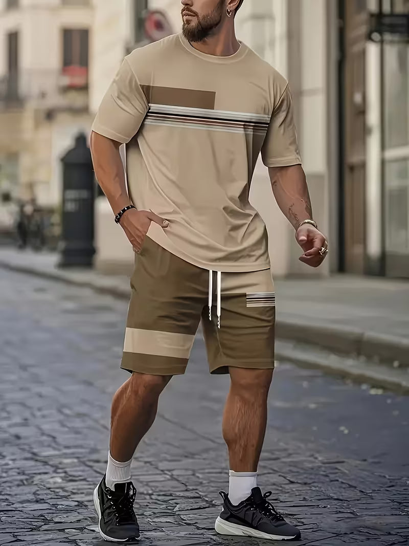 Comfortable & stylish men's summer set. Breathable shorts & shirt, ideal for relaxed outdoor wear or beach days.