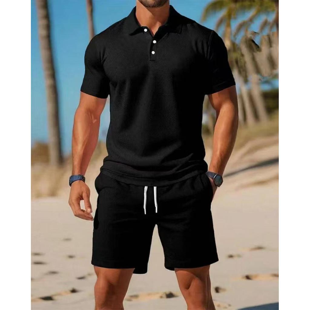Men's stylish polo lounge set in a vibrant summer color, perfect for casual wear or vacation.