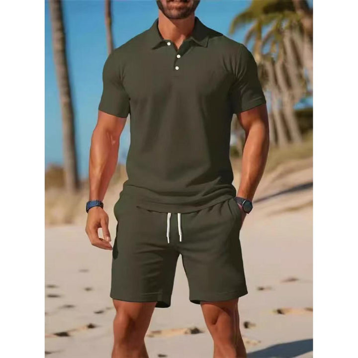 Stylish men's summer polo lounge set, a comfortable and fashionable choice for warm weather holidays.