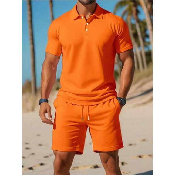 Versatile men's two-piece polo shirt and shorts lounge set, offering ultimate comfort and style for summer.