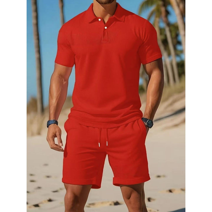 Casual men's polo lounge set, combining a soft short-sleeve shirt with comfortable shorts for summer style.