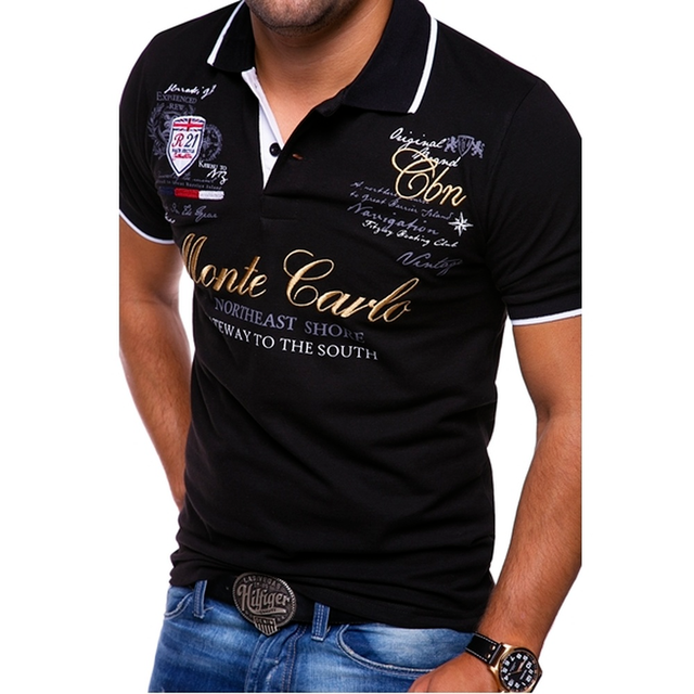 Men's stylish printed polo shirt with contrast trim, short sleeve, perfect for smart casual and modern everyday wear.