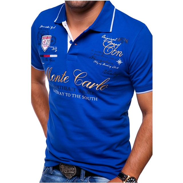 Modern men's printed polo top featuring unique graphic design and sharp contrast trim for versatile casual fashion.