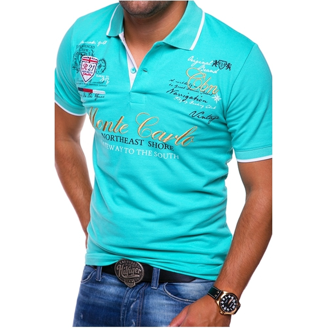Men's smart casual printed polo shirt, short sleeve, elegant contrast trim. A stylish and versatile top for modern men.