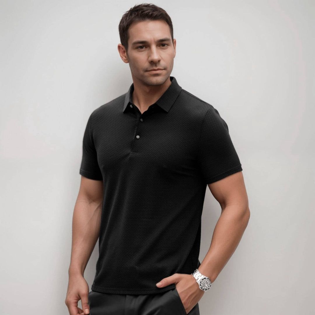 Men's stylish quick-dry performance polo shirt for athletic fit & comfort.